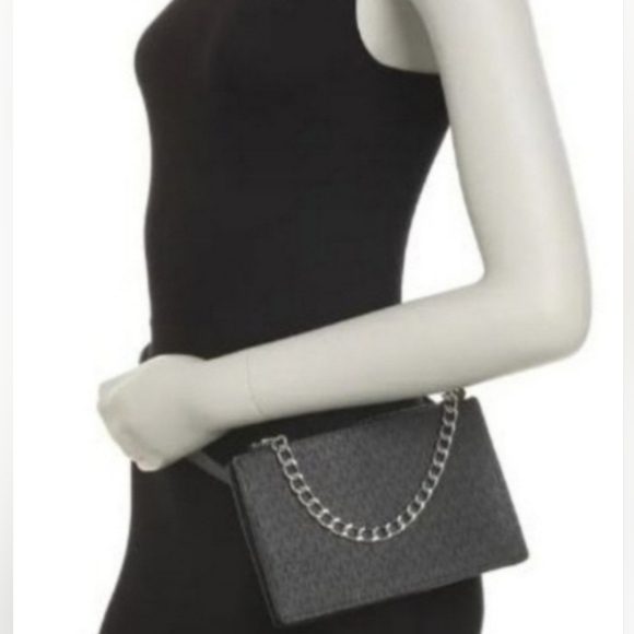 NWT. ON HOLD Michael Kors Signature Belt Bag. Black and Grey With Silver Chain. - Picture 2 of 6